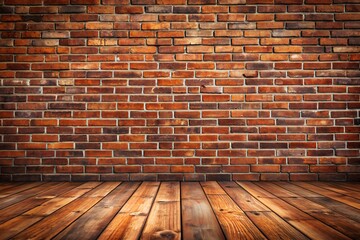 Rustic Red Brick Wall and Weathered Wooden Floor – Vintage Textured Background.