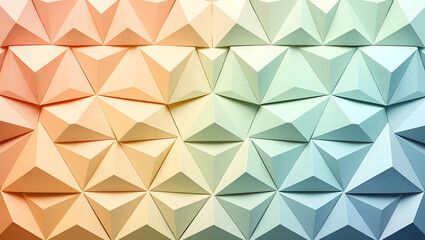 A geometric pattern of triangles in pastel shades with golden accents
