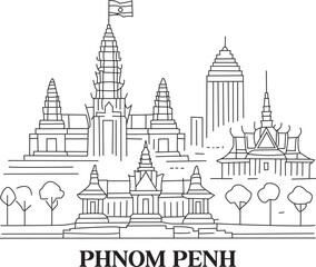Phnom Penh City Line Draw Simple Minimalist