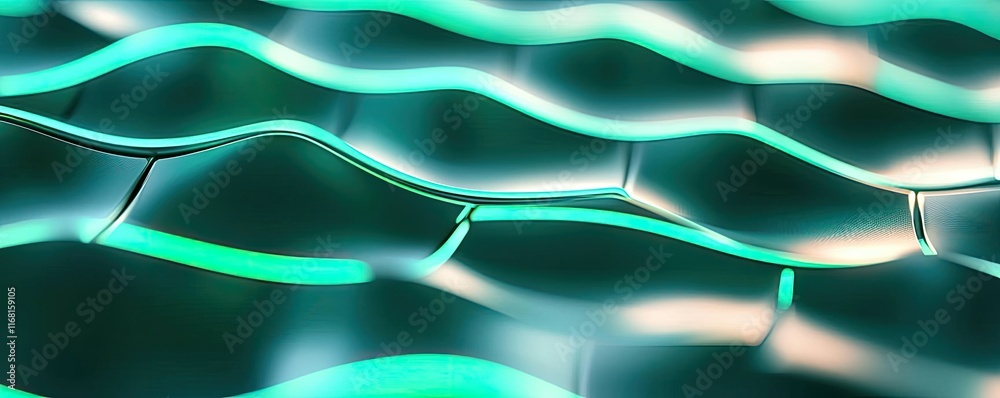 Wall mural mosaic abstract background idea. abstract wave pattern with glowing teal and blue lines creates a me