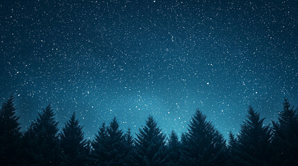 Fototapeta premium Starry Night Forest: A serene nighttime landscape of tall, silhouetted fir trees against a sky teeming with stars, evoking a sense of peace and wonder.