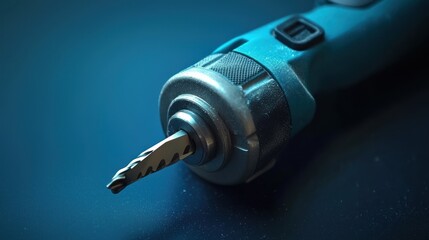 Closeup of a teal cordless power drill bit