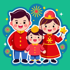 family with children celebrating chinese new year