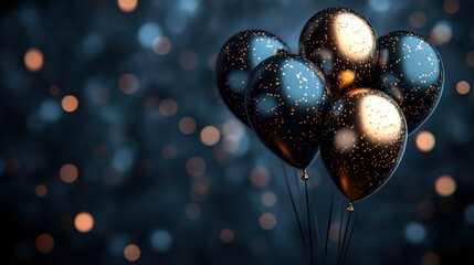 Elegant Black and Gold Birthday Balloon Party Poster Invitation Card Design Background