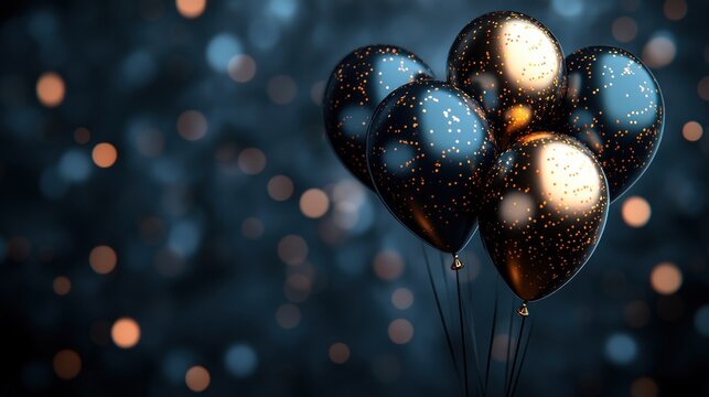 Elegant Black and Gold Birthday Balloon Party Poster Invitation Card Design Background