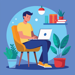 man working on his laptop, vector illustration	