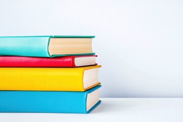 Fototapeta premium Colorful Stacked Hardcover Books Against a Light Background for Educational Use