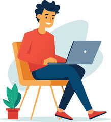 man working on his laptop, vector illustration	