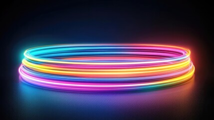 Rainbow abstract background idea. Vibrant neon light rings in a dark background create a stunning visual display.