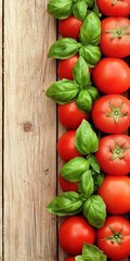 Harvesting fresh tomatoes with basil charming kitchen setting food photography rustic wood background