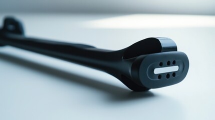 Closeup of a sleek black ergonomic device
