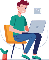 man working on his laptop, vector illustration	