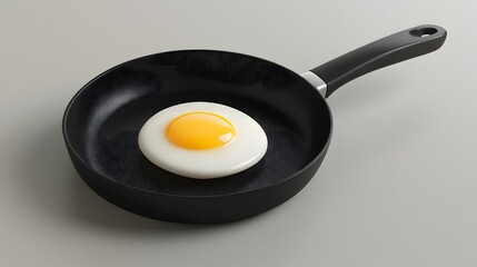 A single fried egg in a black frying pan