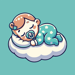 
Cute Baby Sleeping On Cloud Pillow Cartoon Icon Illustration.
