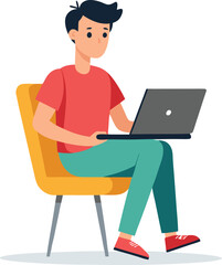 man working on his laptop, vector illustration	