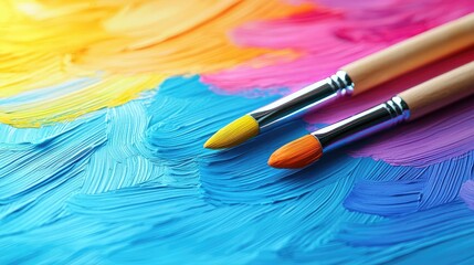 Fototapeta premium Ink abstract background concept. Vibrant paint strokes with brushes creating a colorful artistic background.