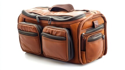 Brown Leather Travel Bag With Multiple Pockets