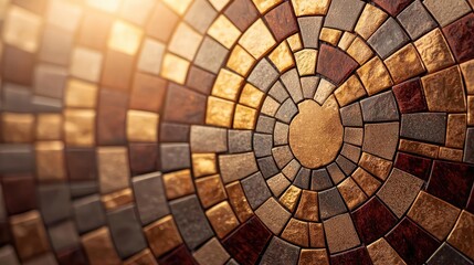 Fototapeta premium Mosaic abstract background idea. Close-up view of a beautiful mosaic tile pattern with warm earthy tones.