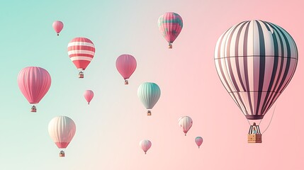 Pastel Hot Air Balloons Floating in a Dreamy Sky Summer Travel Concept