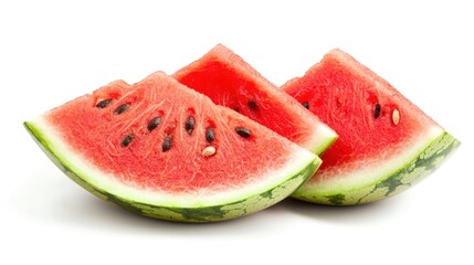 Two Slices Of Juicy Red Watermelon Isolated On White
