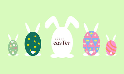 Happy Easter day with green background design, Easter eggs with ears of bunny.
