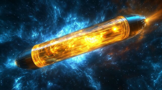 A glowing photon torpedo simulation traveling through space, leaving a radiant light trail.