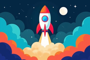 Vibrant Rocket Launch Illustration Perfect for Space-Themed Designs, Marketing, and Inspirational Projects.