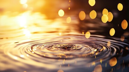  Luxurious Abstract Background with Golden Bokeh Lights and Gentle Water Ripples. Elegant and Blurred Design for Banners and Flyers, Providing Copy Space.