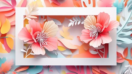 Stylish Abstract Background with White Frame, Holographic Elements, and Bold Vibrant Colors. 