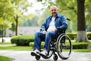 Happy Man in Wheelchair Enjoying a Peaceful Day in the Park: Perfect for Inspirational and Motivational Content