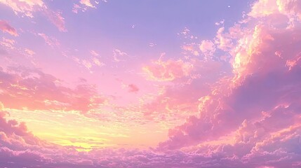 Pastel skies concept. A serene sky filled with pastel hues of pink and purple at sunset.