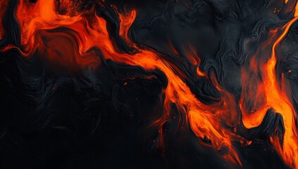 Abstract fiery orange and black swirls.