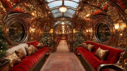 Obraz premium Christmas Express train inside, art deco