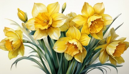Obraz premium Yellow daffodils flowers isolated on white background