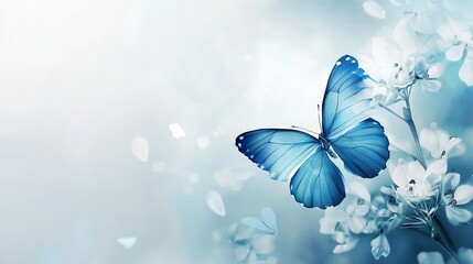 Stunning Blue Butterflies Fluttering in a Vibrant Garden, Symbolizing Nature's Beauty and Serenity. Close-up of Elegant Wing Patterns and Delicate Details.
