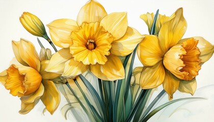Fototapeta premium Yellow daffodils flowers isolated on white background