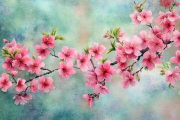 Delicate Cherry Blossom Branches Against a Soft Pastel Background in Springtime
