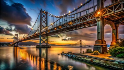 HDR night shots reveal the Oakland Bay Bridge's industrial beauty: rust, decay, graffiti, and steel against a cinematic, post-apocalyptic backdrop.