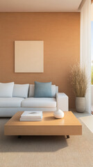 Fototapeta premium Cozy modern living room with neutral tones and natural light during the day