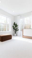 Fototapeta premium Bright modern living space with large windows and minimalistic decor