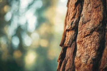 Close-up of tree bark texture in a blurred natural background, showing the details of the wood grain.
