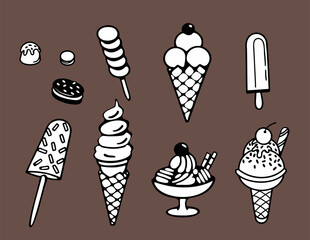 Vector set of doodle ice cream. Hand-drawn clip art