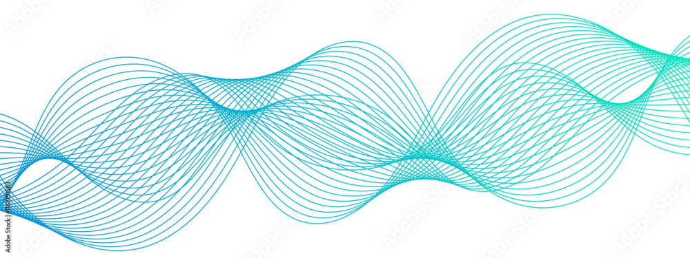 Poster Abstract Blue Gradient Wavy Lines with Dynamic Flowing Design. Modern Minimalist Background for Creative Projects and Digital Art. Modern stream wave background and wave curve lines