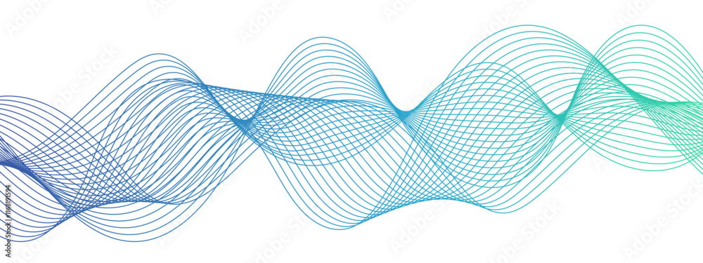 Poster Abstract Blue Gradient Wavy Lines with Dynamic Flowing Design. Modern Minimalist Background for Creative Projects and Digital Art. Modern stream wave background and wave curve lines