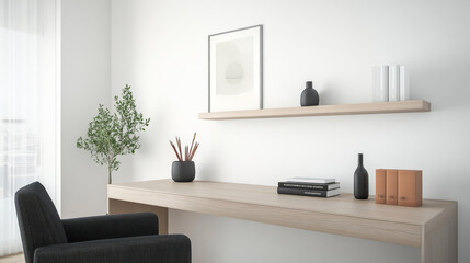 Contemporary office interior with minimalist design and natural elements