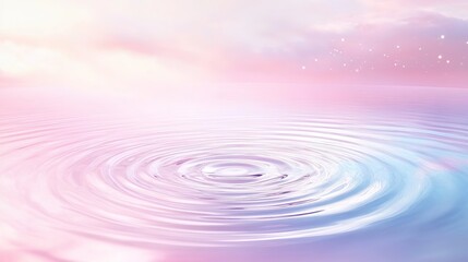 Fototapeta premium Serene Ripples on Water Surface Under Pastel Pink and Blue Sky: Calming Background with Text Space for Wellness, Beauty, and Eco-Themed Ads