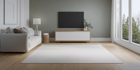 Modern living room with minimalistic design and natural light in a cozy setting