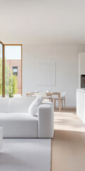 Fototapeta premium Modern living room with bright light and minimalist furniture design