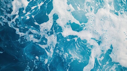 Fototapeta premium Transparent Blue Water Surface with Ripples, Splashes, and Bubbles: Abstract Summer Background for Cosmetics and Skincare Advertising