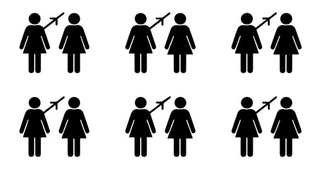 Male and female figures silhouette on a white background.